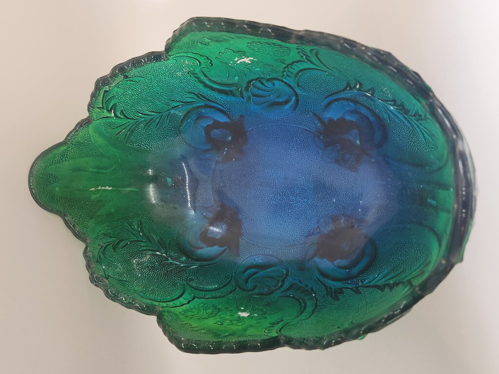 VTG Carnival Jeannette Glass Blue Green Ombre Lombardi Footed Bowl